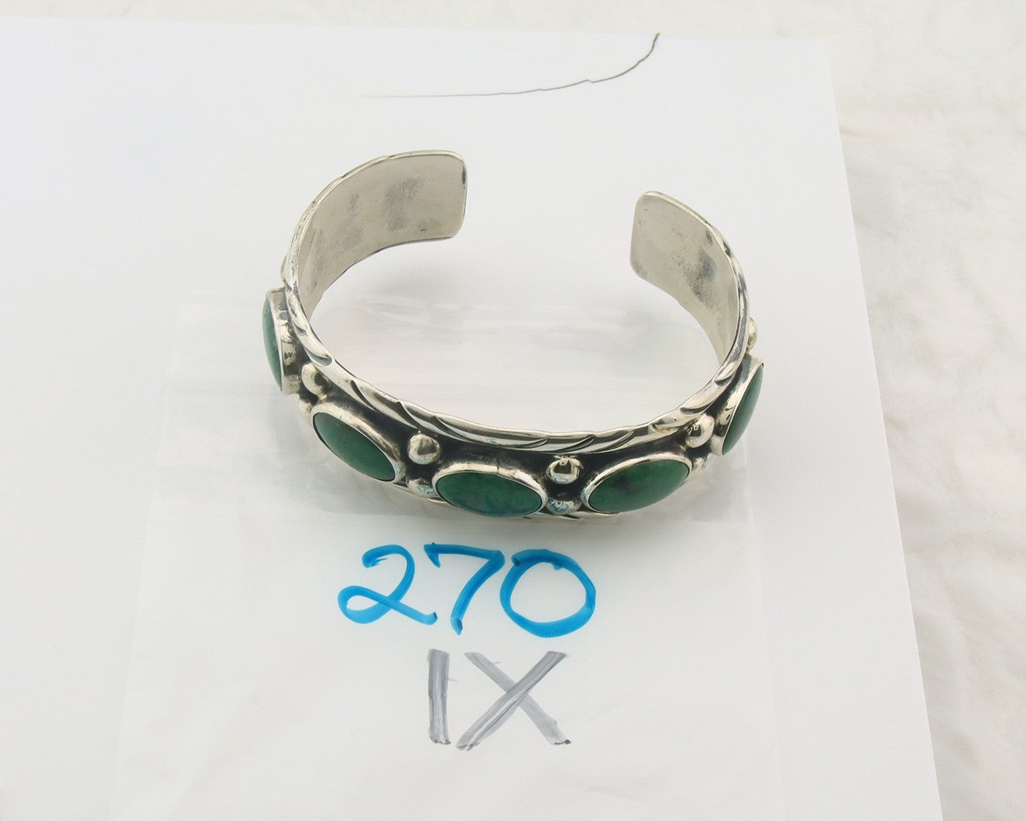 Men Navajo Bracelet Sterling Silver Natural Malachite Vintage Signed C Montoya