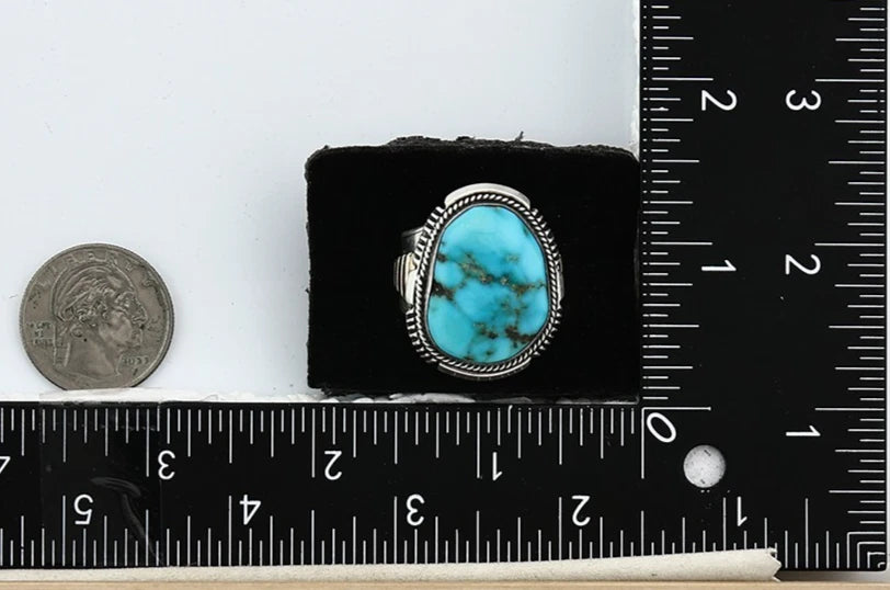 Navajo Ring 14k Sterling Silver Turquoise William Denetdale C.80's Size 12