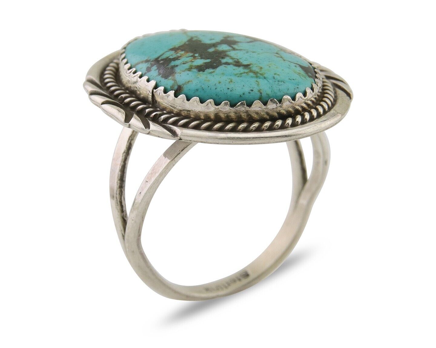 Navajo Ring 925 Silver Natural Spiderweb Turquoise Native Artist C.80's