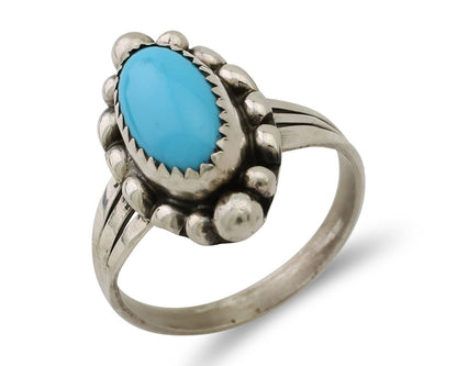 Navajo Ring 925 Silver Sleeping Beauty Turquoise Artist Signed SC C.80's