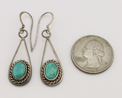 Navajo Earrings 925 Silver Natural Blue Turquoise Native American Artist C.80s