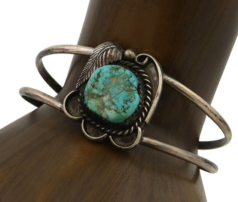Navajo Bracelet 925 Silver Blue Turquoise Native American Artist C.80's