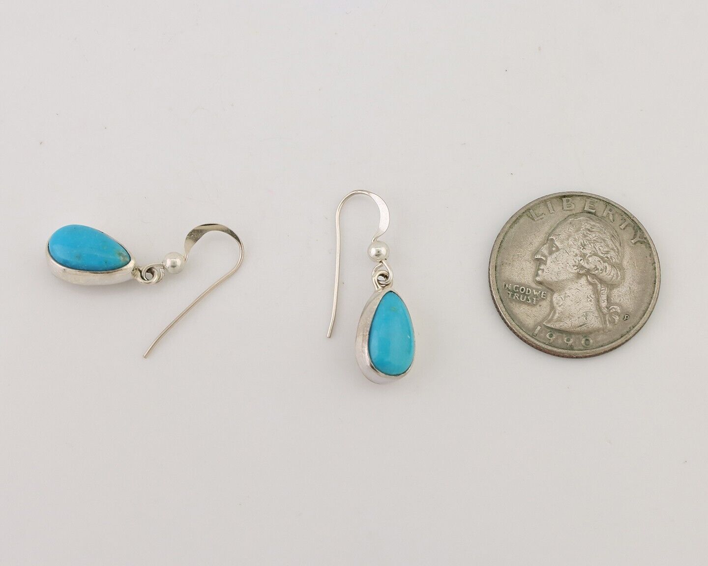 Navajo Dangle Earrings 925 Silver Natural Blue Turquoise Artist Signed M C.80's