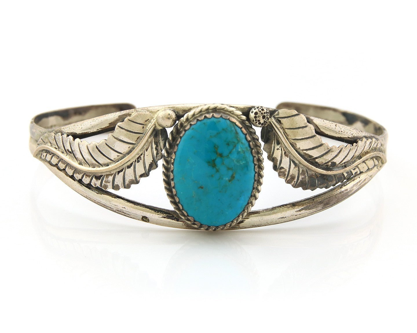 Navajo Bracelet Sterling Silver Turquoise Hand Stamped Native American Artist