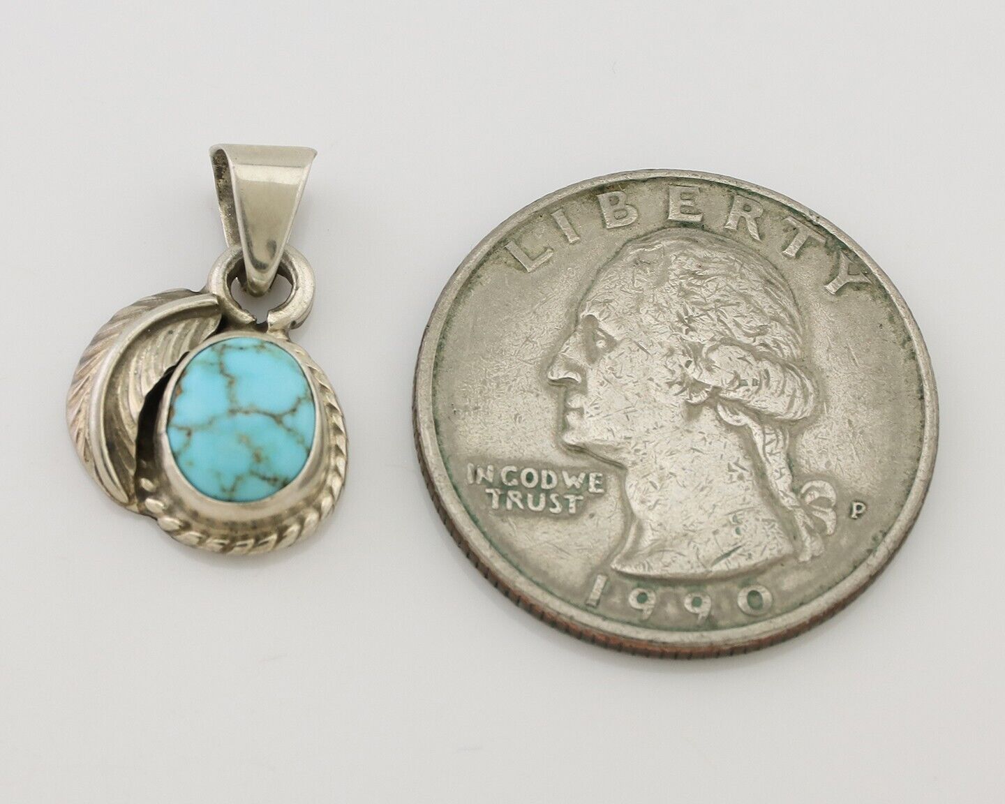 Navajo Pendant 925 Silver Natural Blue Turquoise Artist SunRise C.80's