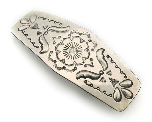 Vintage Navajo Barrette 925 Sterling Silver Hand Stamped Signed Arthur Platero