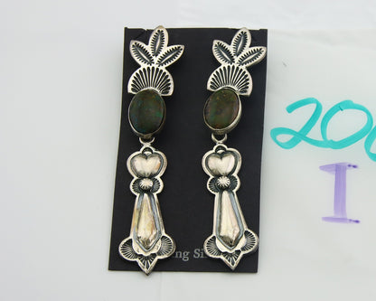 Navajo Earrings 925 Silver Natural Turquoise Artist Signed JR Silversmith C.80's