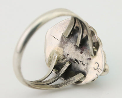 Navajo Ring 925 Silver Sleeping Beauty Turquoise Artist Signed SC C.80's