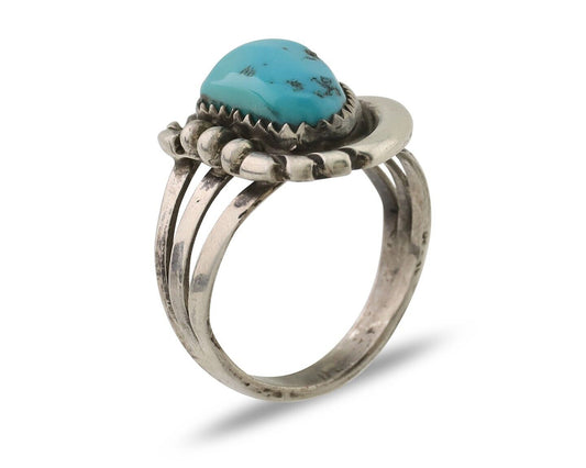Navajo Ring 925 Silver Sleeping Beauty Turquoise Native American Artist C.80's