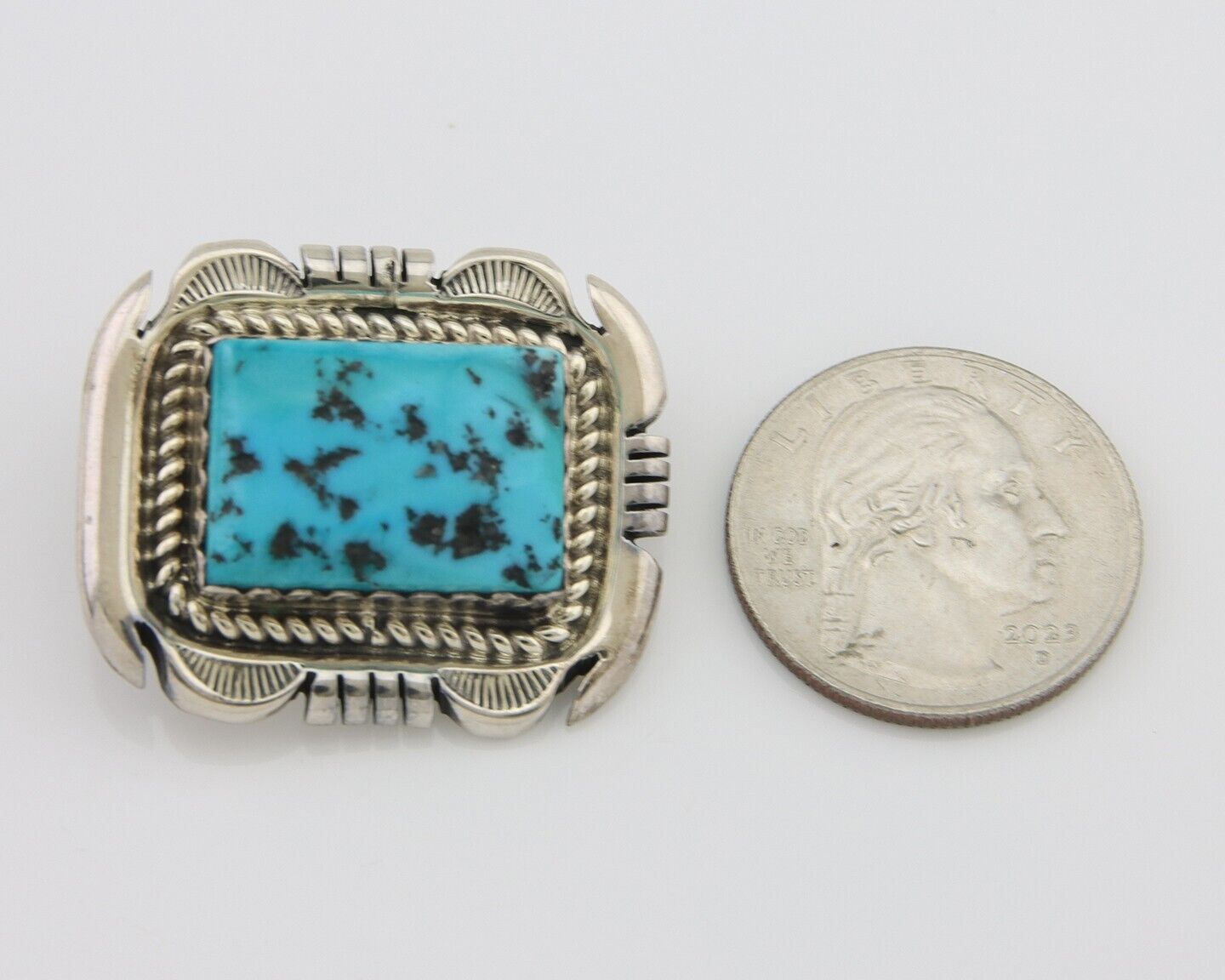 Navajo Pin 925 Silver Natural Blue Turquoise Artist Signed Hyson Craig C.80's