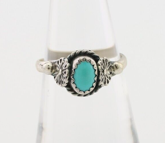 Navajo Ring 925 Silver Kingman Turquoise Native American Artist Made In 1985