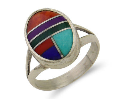 Navajo Ring 925 Sterling Silver Natural Gemstones Artist Signed Sunrise C.80's