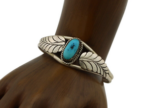 Navajo Handmade Bracelet 925 Silver Natural Blue Turquoise Artist