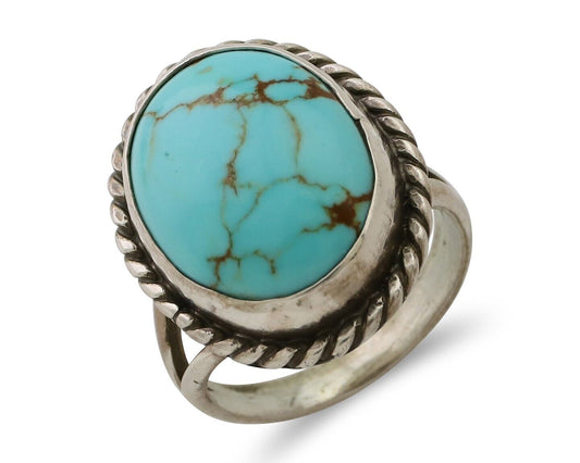 Navajo Ring 925 Silver Kingman Turquoise Native American Artist C.80's