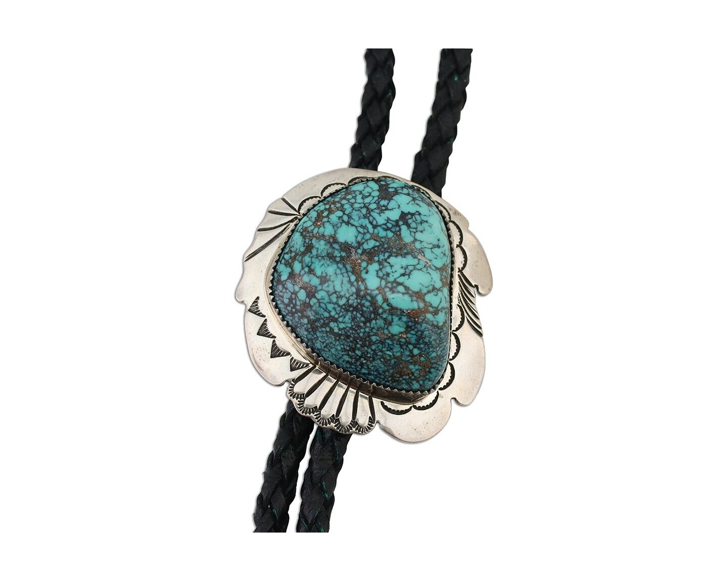 Navajo Bolo Tie 925 Silver Turquoise Artist Signed Tom Willeto C.80's