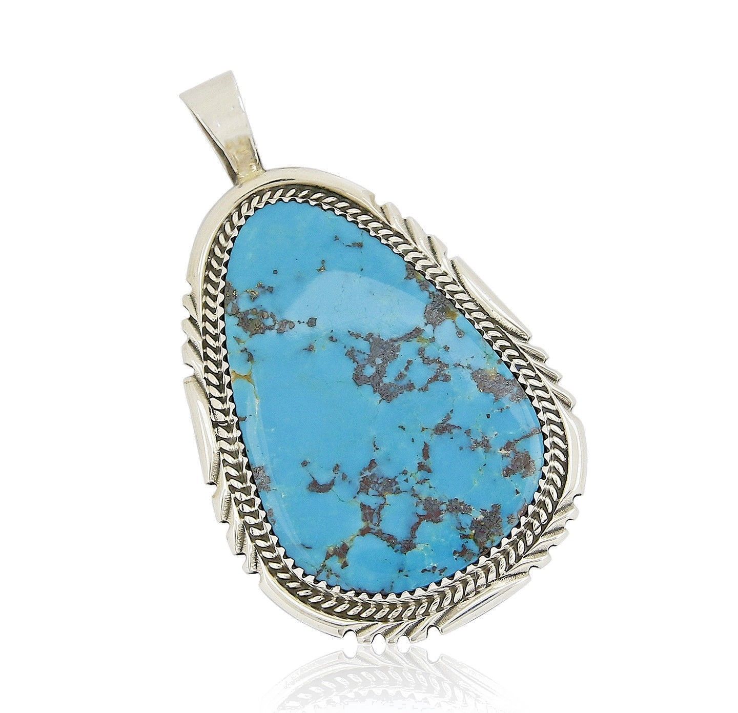 Rare Benjamin Piaso Navajo Artist Work of Art Turquoise .925 Silver Pendant