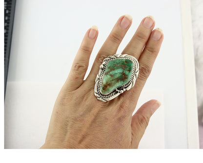 Vintage Navajo Ring 925 Sterling Silver Turquoise Signed David Zachary Size 10