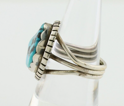 Navajo Ring 925 Silver Natural Blue Turquoise Signed Tony Guerro C.80's