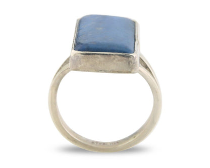 Navajo Ring 925 Sterling Lapis Handmade Native Artist C.80's Size 6.0