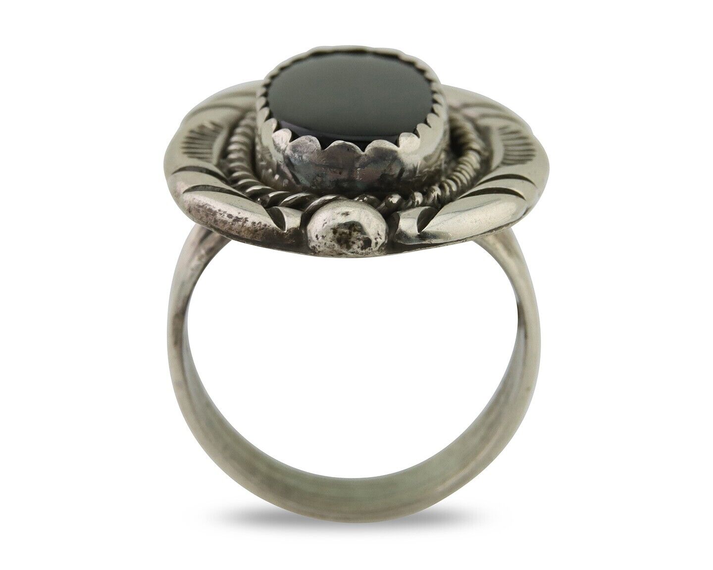 Navajo Ring 925 Silver Black Onyx Artist Signed V & N Edsitty C.80's