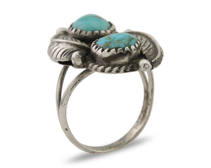 Navajo Ring 925 Silver Natural Turquoise Artist Signed MC C.80's Size 7.0