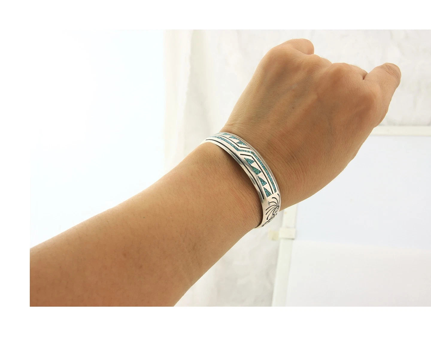 Navajo Cuff Bracelet Sterling Silver Authentic Turquoise Signed Stanley Bain