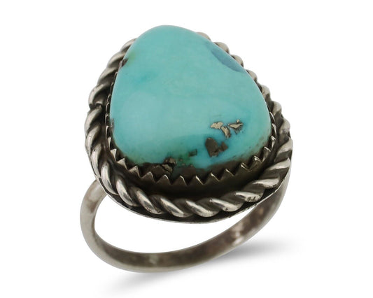 Navajo Ring 925 Silver Natural Turquoise Native American Artist C.80's