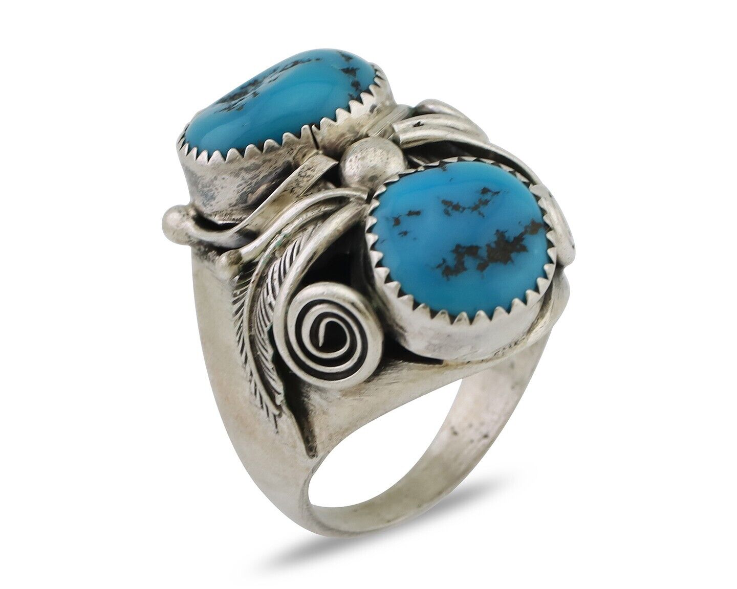 Mens Navajo Ring 925 Silver Sleeping Beauty Turquoise Native Artist C.80's