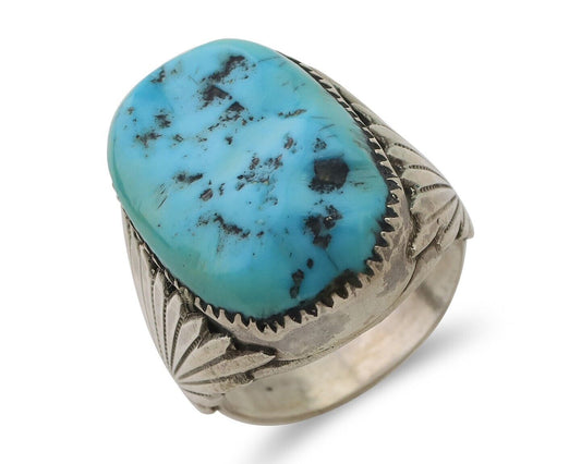 Mens Zuni Ring 925 Silver Natural Blue Turquoise Robert & Bernice Leekya C.80's