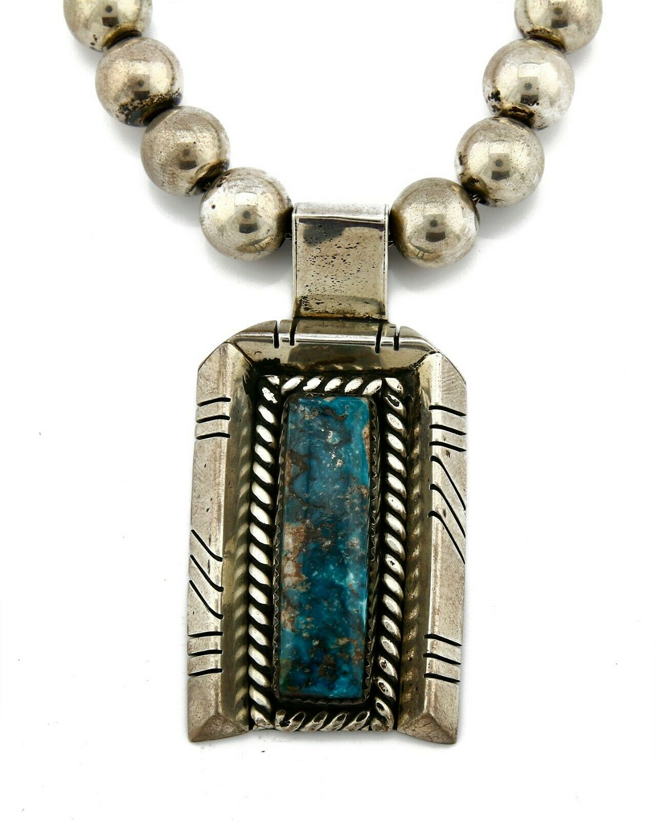 Native American Artist "CD" .925 Silver Bead Blue Turquoise Necklace