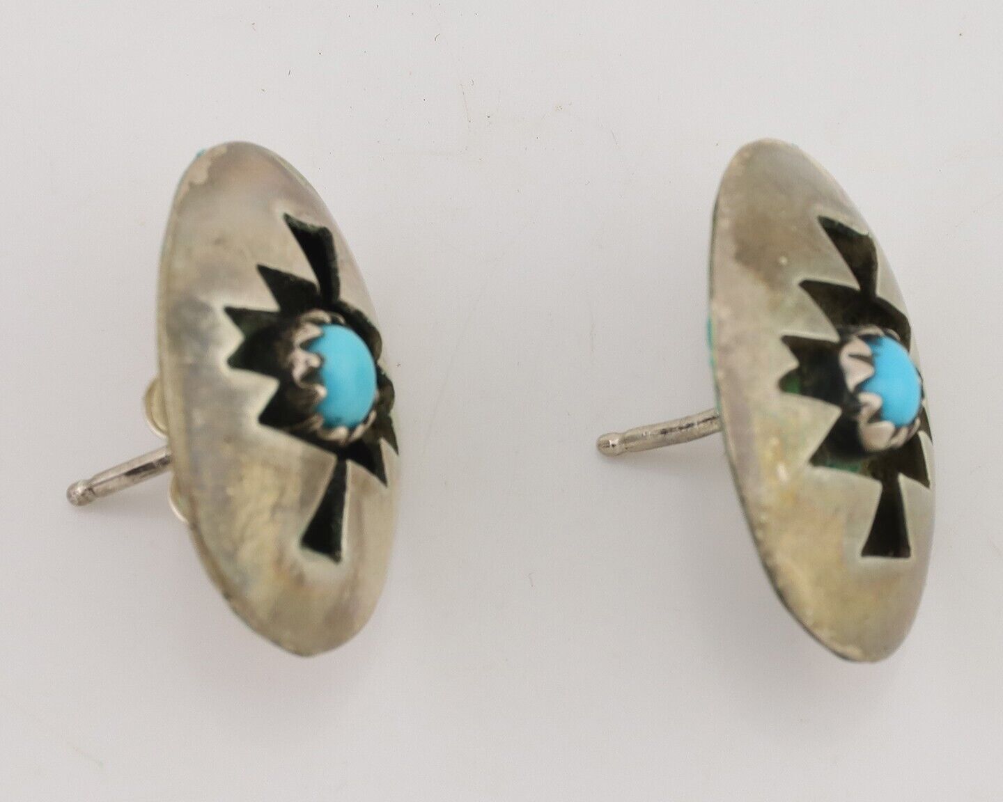 Navajo Hand Cut Earrings 925 Silver Natural Turquoise Native Artist C.80's