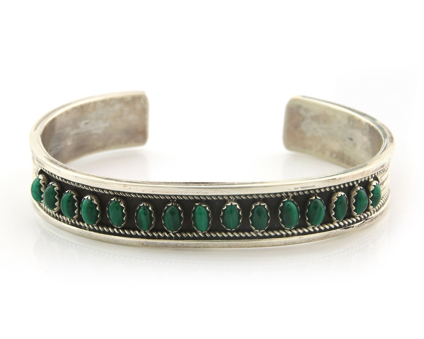 Navajo Cuff Bracelet Sterling Silver Natural Malachite Vintage Signed CC?