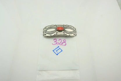 Navajo Barrette Sterling Silver Natural Spiney Oyster Vintage Hand Stamped 3.75