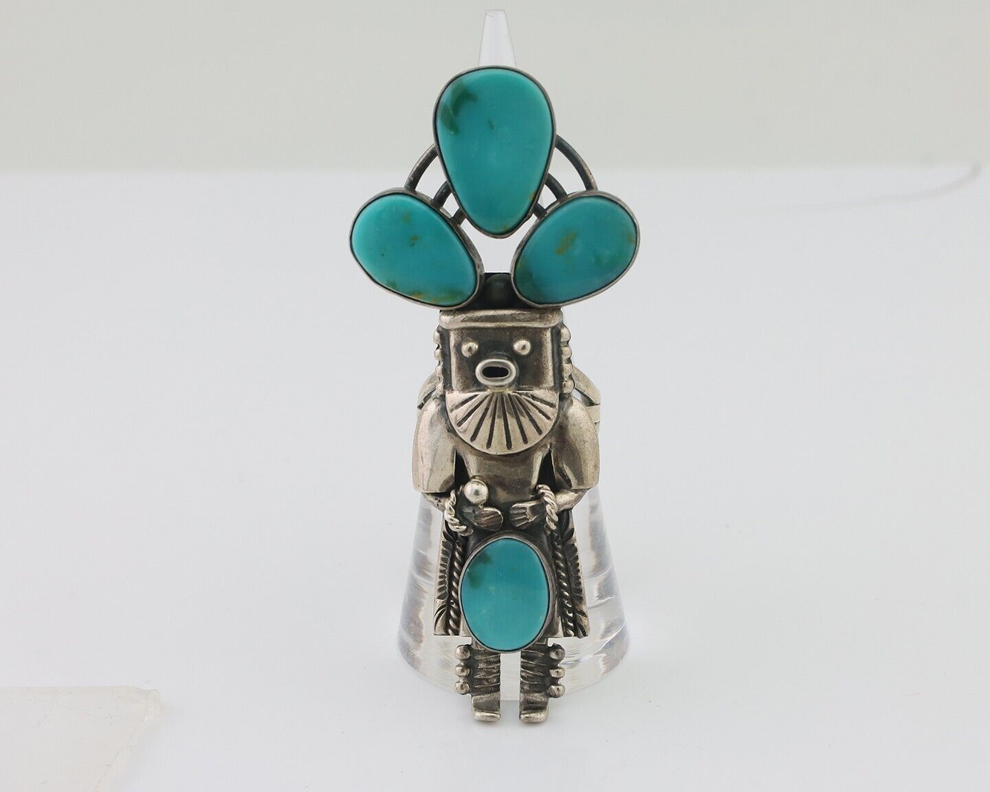 Navajo Kachina Ring 925 Silver Turquoise Artist Signed Broken Arrow C.80's