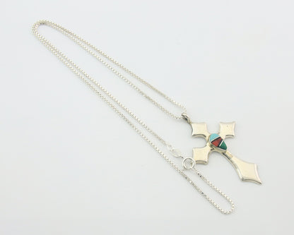 Navajo Cross Necklace Sterling Silver Authentic Natural Gemstones Signed M