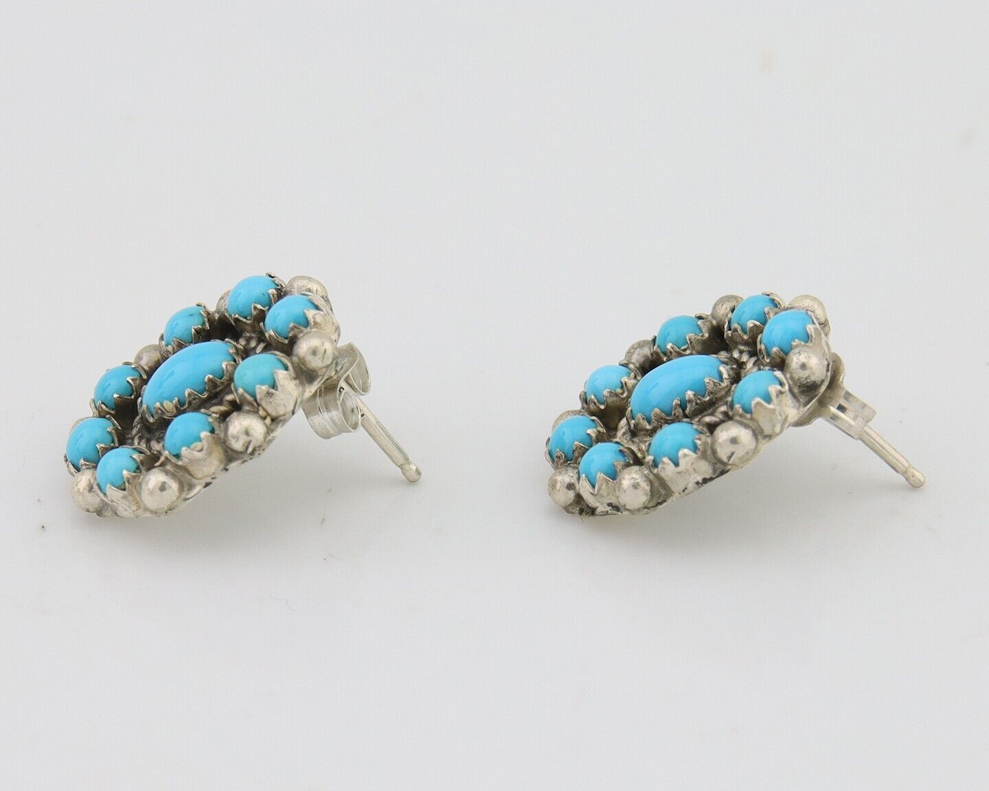 Navajo Shield Earrings 925 Silver Natural Turquoise Signed Nathaniel Curley C80s