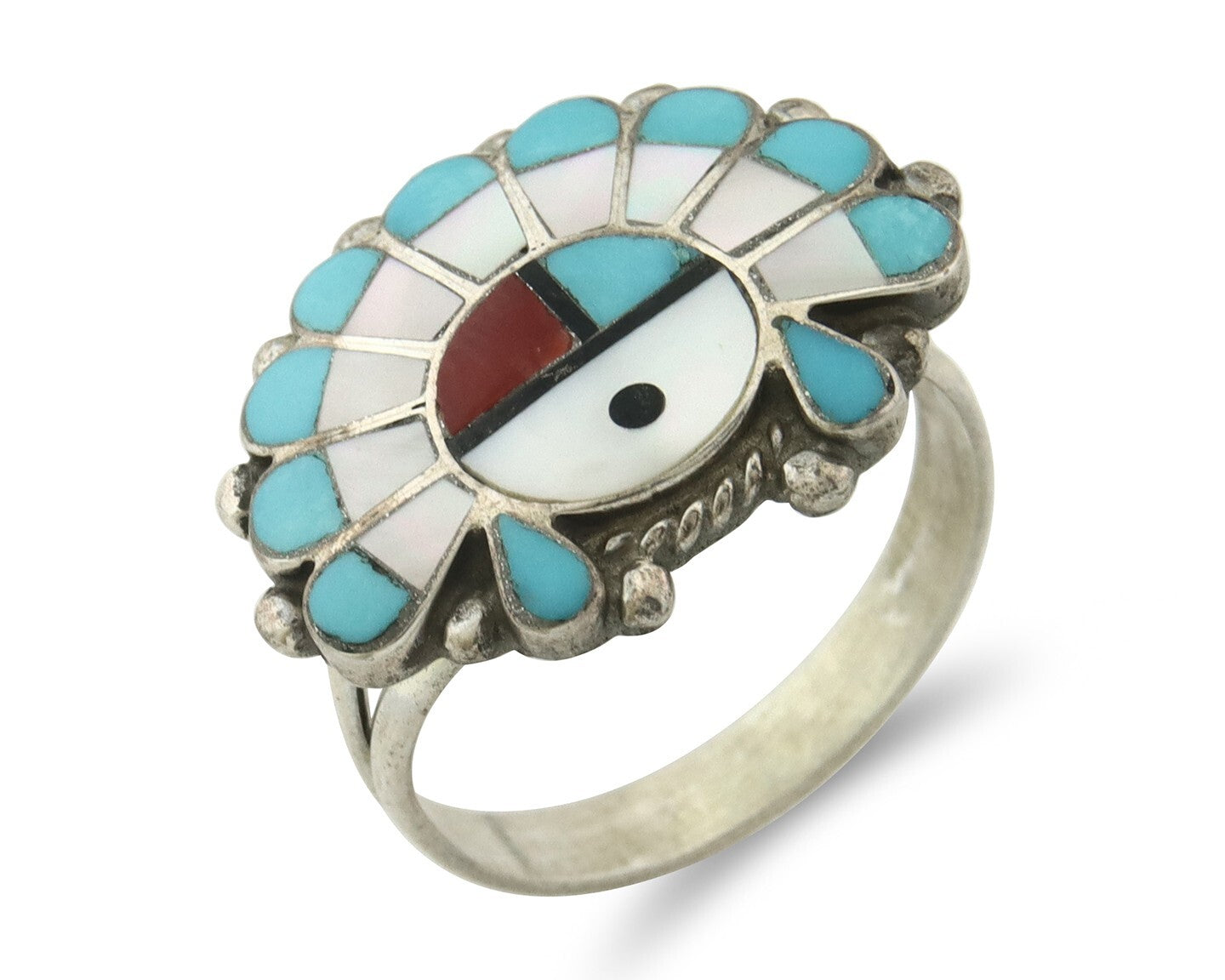 Vintage Zuni Ring 925 Sterling Silver Natural Gemstone Size 8.25