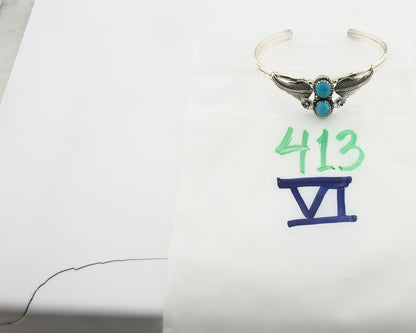 Vintage Navajo Bracelet 925 Silver Blue Turquoise Handmade Signed SN