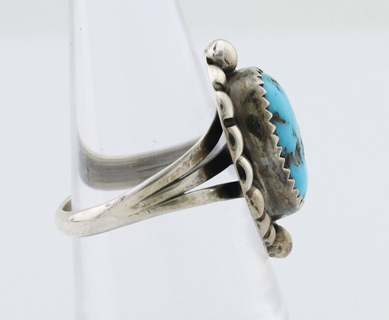 Navajo Ring 925 Silver Sleeping Beauty Turquoise Artist Signed SC C.80's