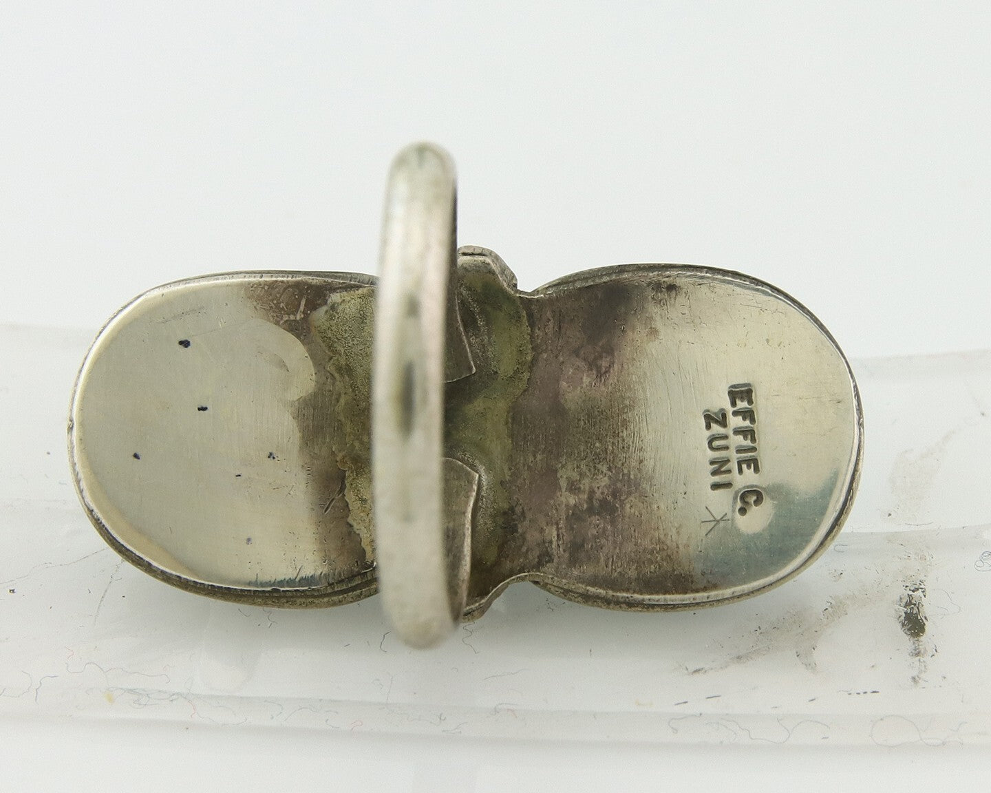 Vintage Zuni Ring 925 Sterling Silver Turquoise Signed Effie C Size 6.75