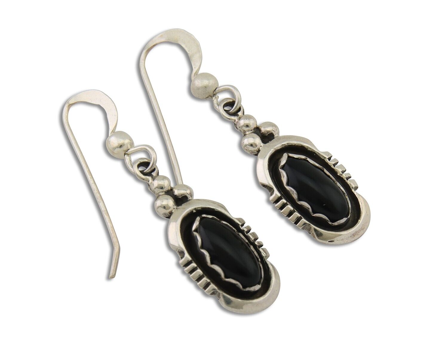 Navajo Dangle Earrings 925 Silver Natural Black Onyx Native American C.80's