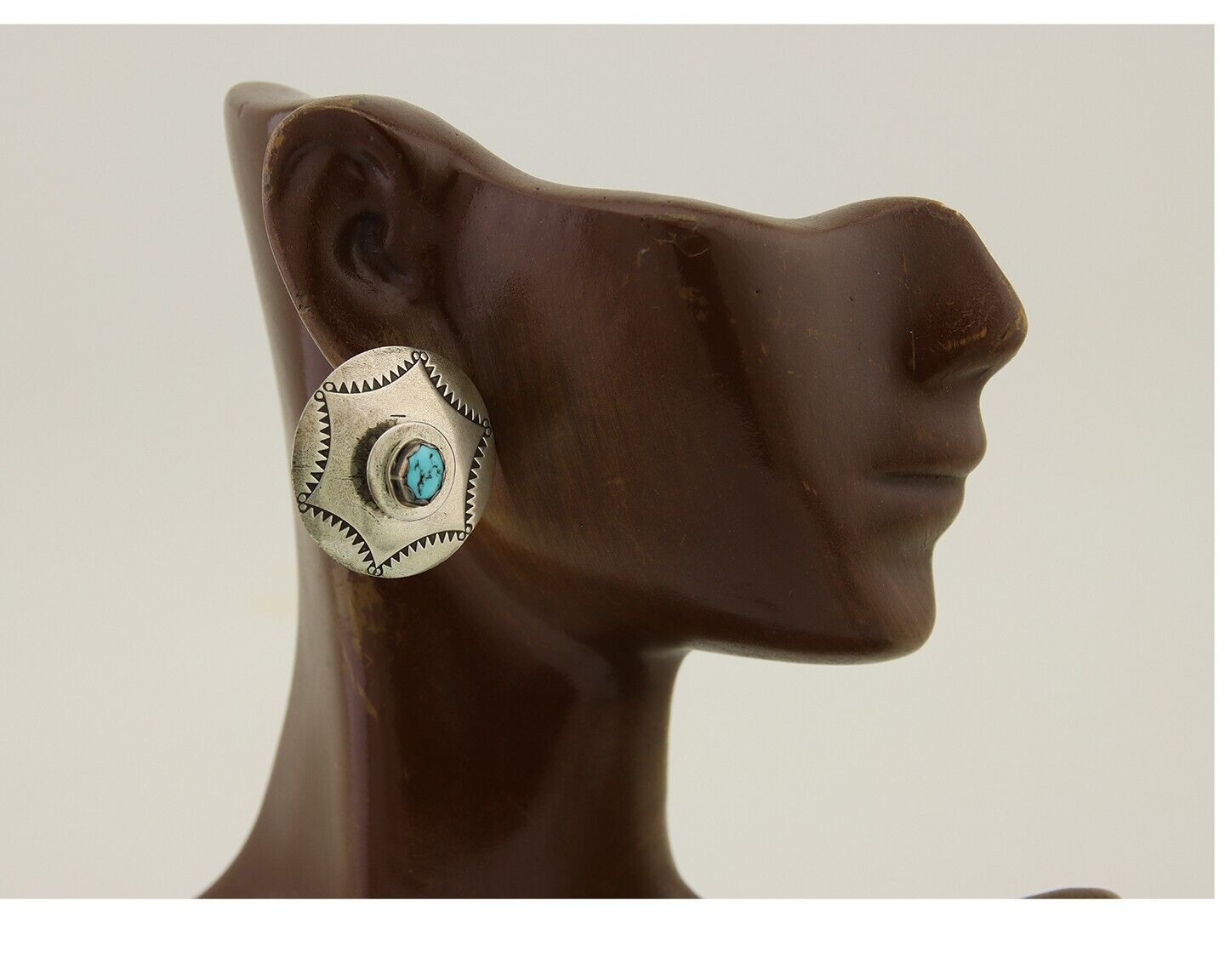 Navajo Hand Stamped Earrings 925 Silver Natural Turquoise Native Artist C.80's