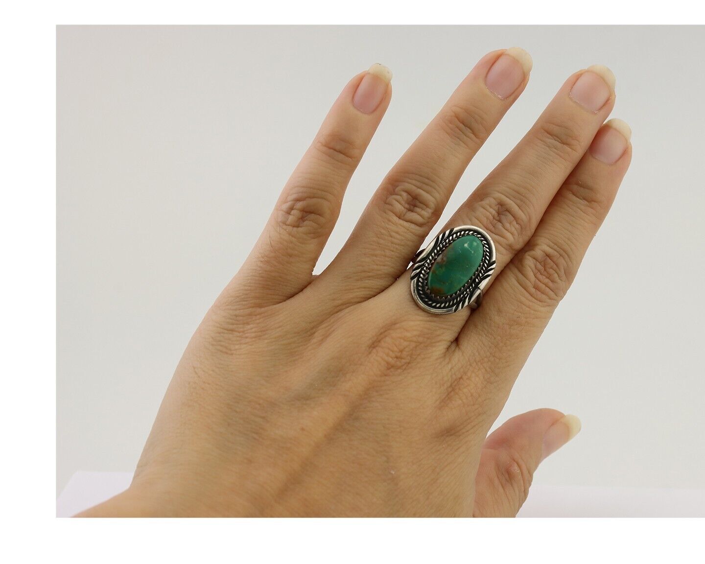 Navajo Ring 925 Silver Natural Turquoise Artist Signed M Begay C.80's