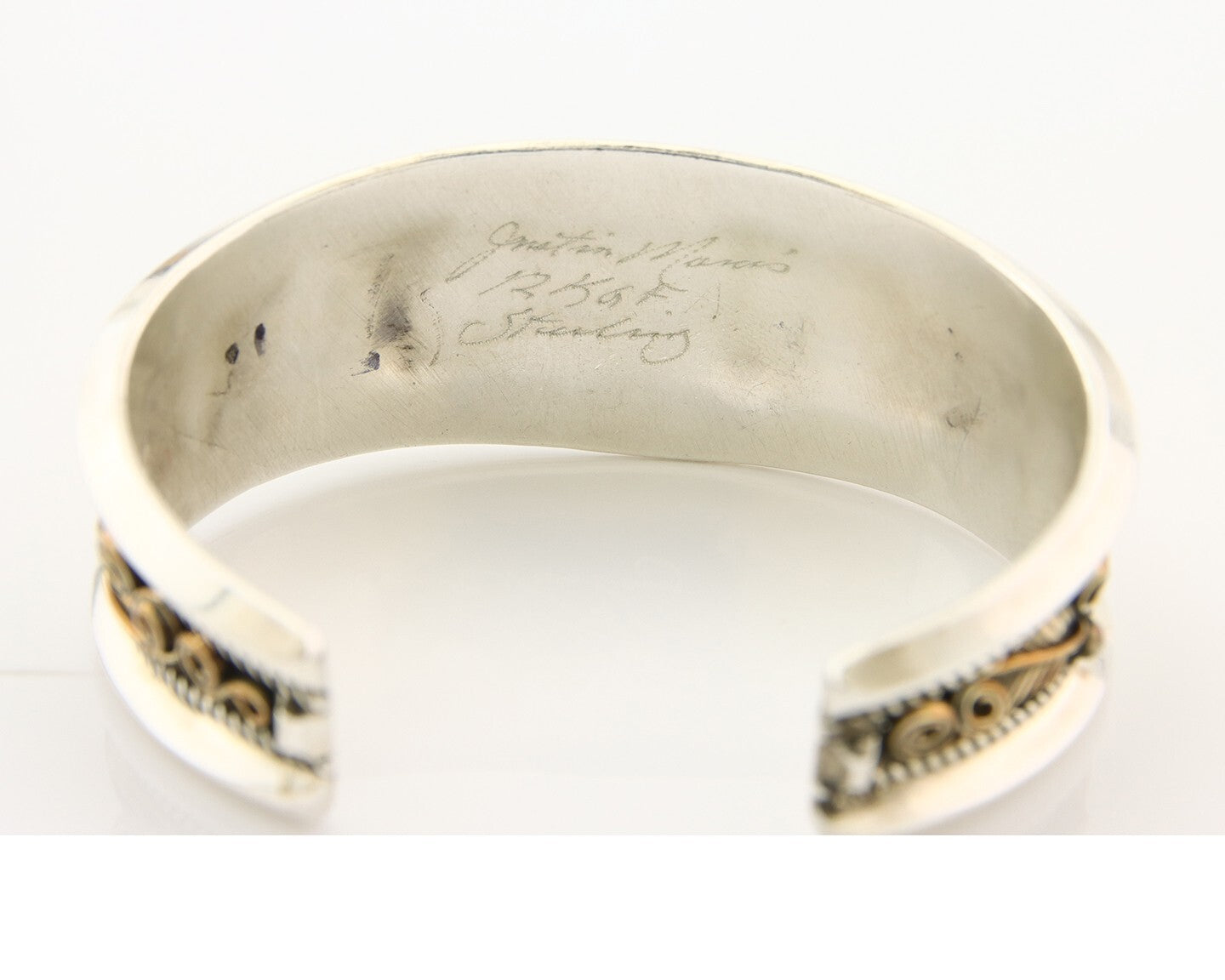 Navajo Bracelet 925 Silver & 12k Yellow Gold Filled Signed Justin Morris C.80's