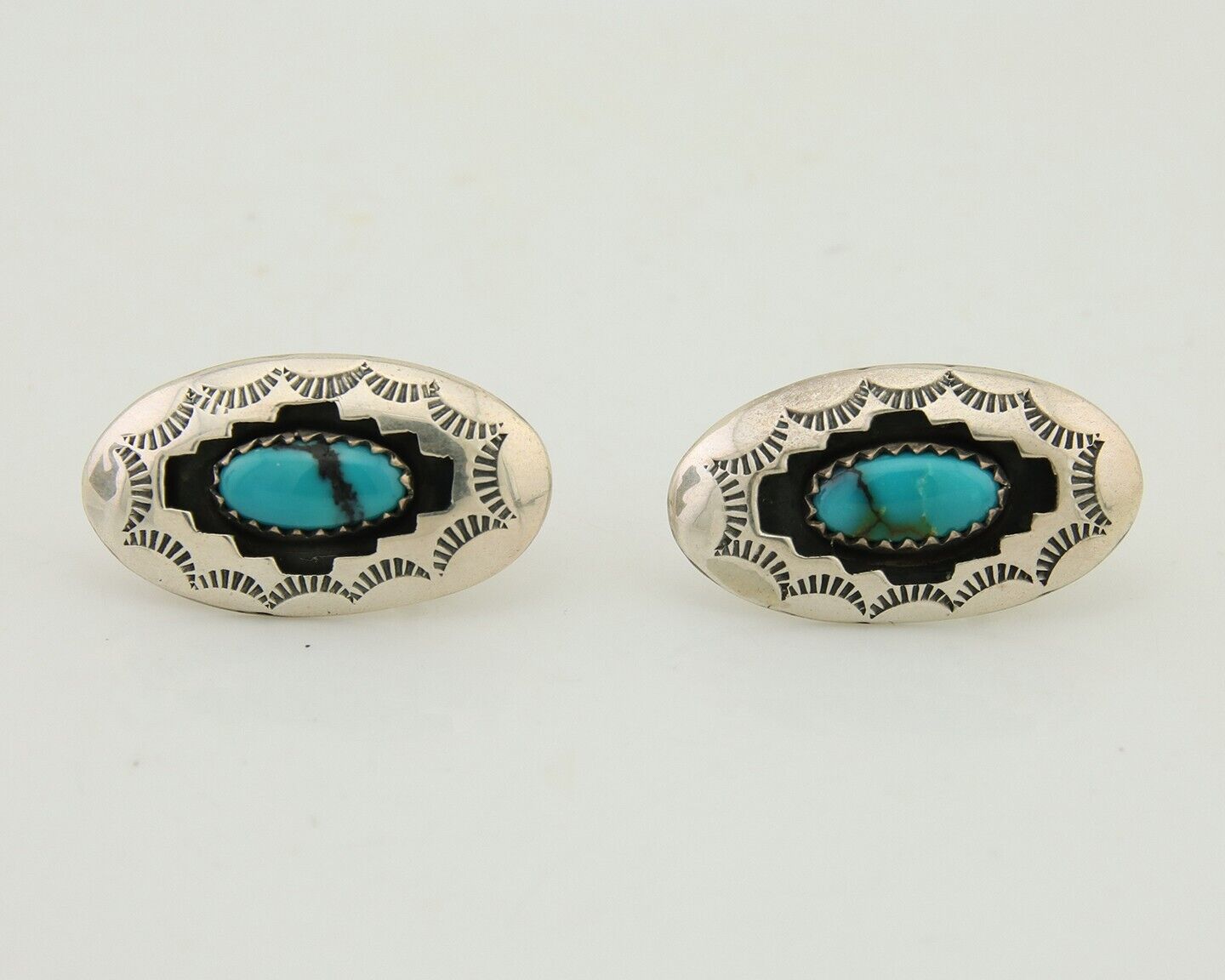 Navajo Dangle Earrings 925 Silver Natural Blue Turquoise Artist Signed P C.80's