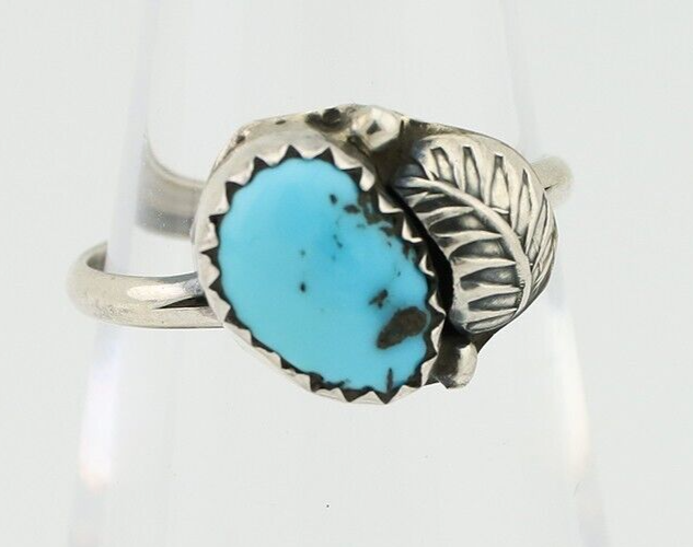 Navajo Ring 925 Silver Sleeping Beauty Turquoise Native American Artist C.80's