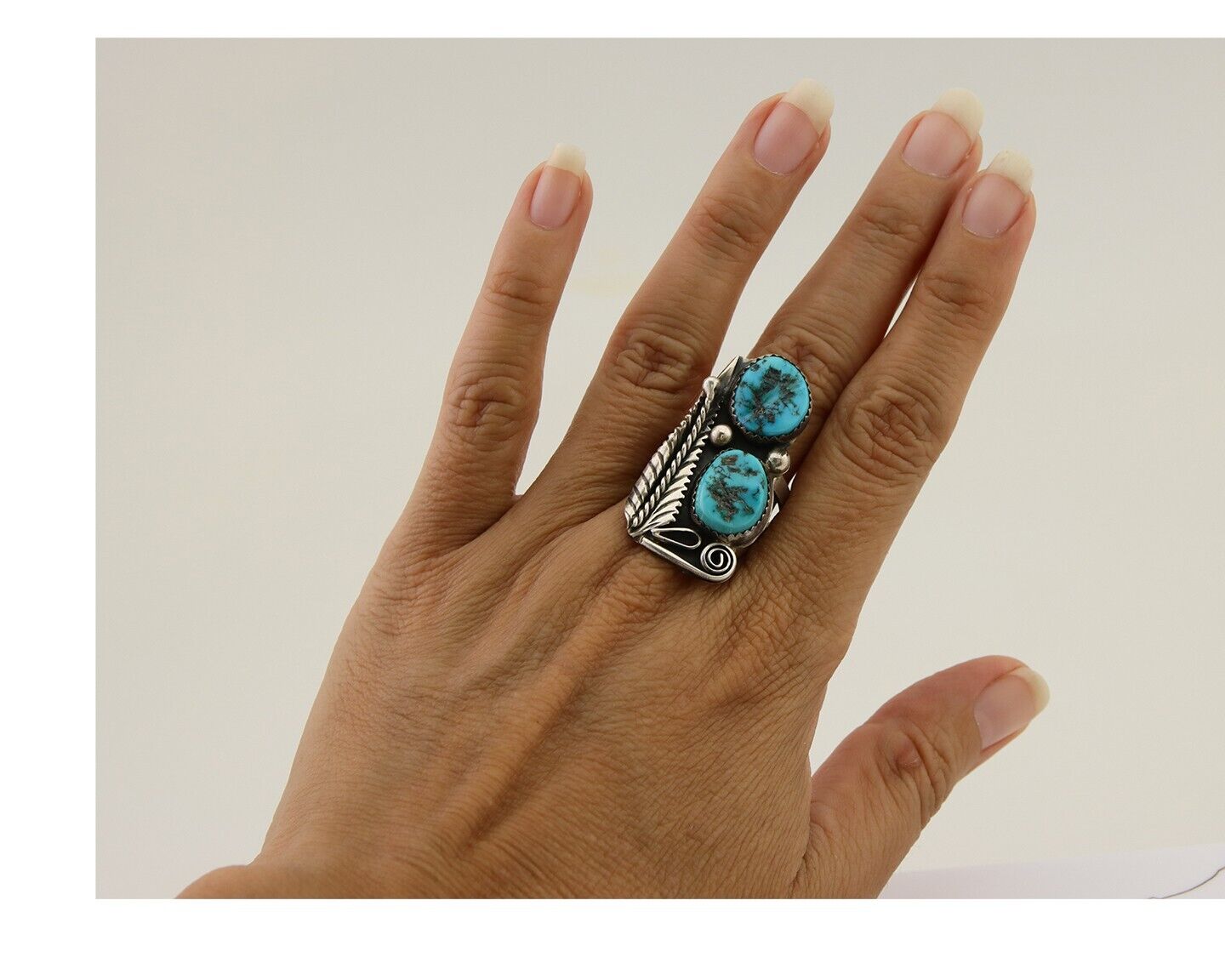 Navajo Ring 925 Silver Natural Blue Turquoise Native American Artist C.80's