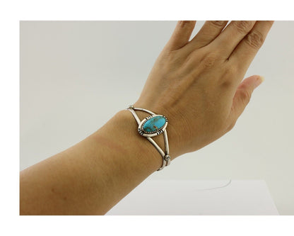 Navajo Bracelet 925 Silver Kingman Turquoise Native American Artist C.80's