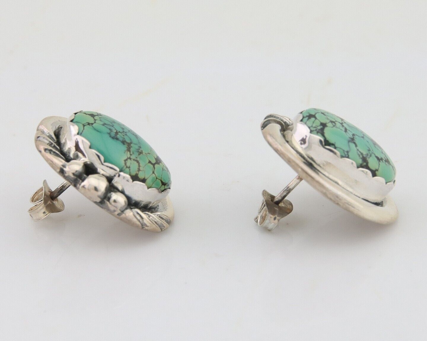 Navajo Earrings 925 Blue Spiderweb Turquoise Native American Artist C.80's