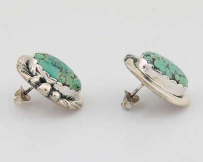 Navajo Earrings 925 Blue Spiderweb Turquoise Native American Artist C.80's